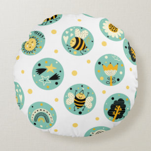 Süße Hummel und Regenbogen-Kinderzimmer Rundes Kissen