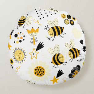 Süße Hummel und Regenbogen-Kinderzimmer Rundes Kissen
