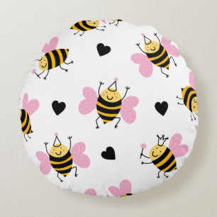 Süße Hummel und Regenbogen-Kinderzimmer Rundes Kissen