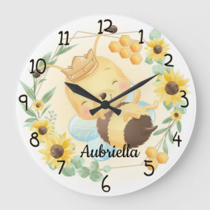 Süße Hummel und Sonnenblumen Große Wanduhr