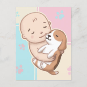 Süße Hund & Baby Illustrationskunst Postkarte