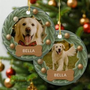 Süße Hund Foto Kranz Feiertag Weihnachten Keramik Ornament