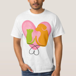 Süße Hund- und Katzenherz-Silhouette Haustierliebh T-Shirt
