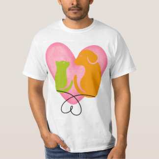 Süße Hund- und Katzenherz-Silhouette Haustierliebh T-Shirt