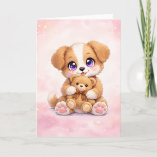 Süße Hündchen umarmen Teddybär-Grußkarte Karte