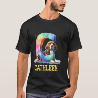 Süße Hunde Buchstabe Cathleen Name Regenbogen Hund T-Shirt
