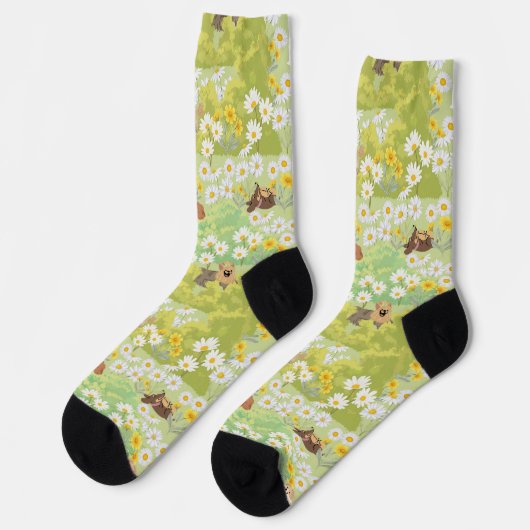 Süße Hunde mit Gänseblümchen nahtloses Muster Socken (Linkes Detail)