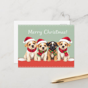 Süße Hunde mit Weihnachtsmannmützen Frohe Weihnach Postkarte