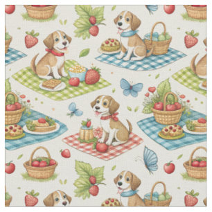 Süße Hunde Picknick Sommer Kunst - Kinder Cartoon Stoff