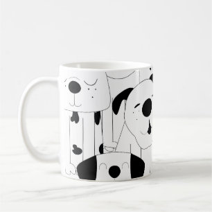 Süße Hunde: schwarz, weiß Cartoon. Kaffeetasse