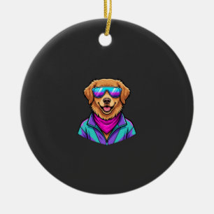 Süße Hunde-Sonnenbrille Retro-Neon-Kunst_1 Keramik Ornament