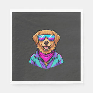 Süße Hunde-Sonnenbrille Retro-Neon-Kunst_1 Serviette