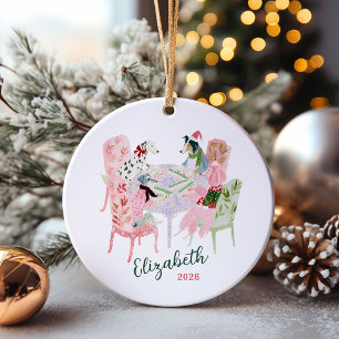 Süße Hunde spielen Mahjong zu Weihnachten Keramik Ornament