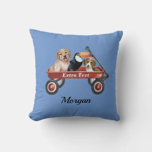 Süße Hunde & Vogel im roten Wagen, DIY Name/Nachri Kissen