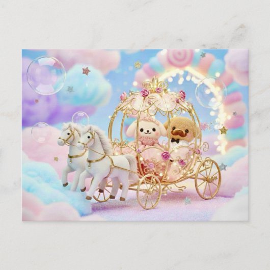 Süße Hundehochzeit Märchenkarosse Postkarte (Vorderseite)