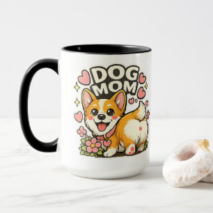 Süße Hundemama Corgi Aufkleber Kawaii Blume, Herz  Tasse