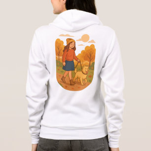Süße Hundemutter beim Spaziergang mit ihrem Welpen Hoodie