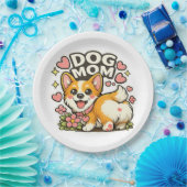 Süße Hundemutter Corgi Aufkleber Kawaii Blume, Her Pappteller (Party)