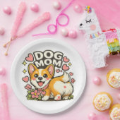 Süße Hundemutter Corgi Aufkleber Kawaii Blume, Her Pappteller (Party)