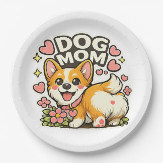 Süße Hundemutter Corgi Aufkleber Kawaii Blume, Her Pappteller