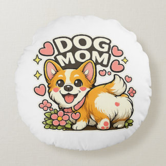 Süße Hundemutter Corgi Aufkleber Kawaii Blume, Her Rundes Kissen