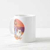 Süße Hundemutter führt flauschigen Welpen am Sonne Kaffeetasse (Vorderseite Links)