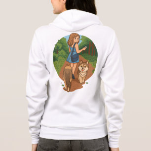 Süße Hundemutter führt Welpen auf Waldweg Illustra Hoodie