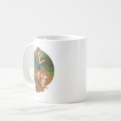 Süße Hundemutter führt Welpen auf Waldweg Illustra Kaffeetasse (Vorderseite Links)