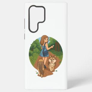 Süße Hundemutter führt Welpen auf Waldweg Illustra Samsung Galaxy Hülle