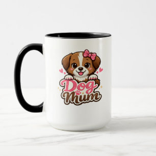 Süße Hundemutter mit rosa Schleife und Pfotenabdrü Tasse
