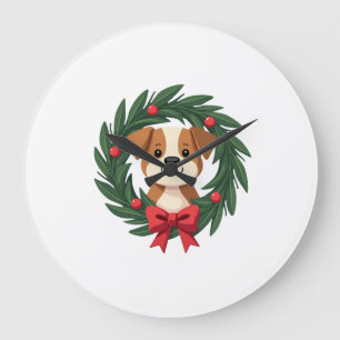 Süße Hundenase Weihnachtskranz Weihnachten Hundema Große Wanduhr