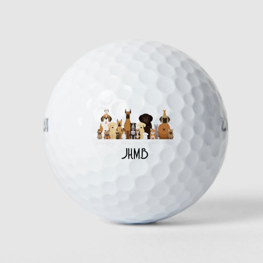 Süße Hunderassen Tier Monogramm Kunst Golfball (Vorderseite)