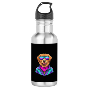 Süße Hundesonnelbrille Retro Neon Kunst_1 Edelstahlflasche