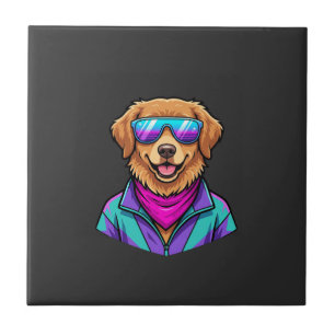 Süße Hundesonnelbrille Retro Neon Kunst_1 Fliese
