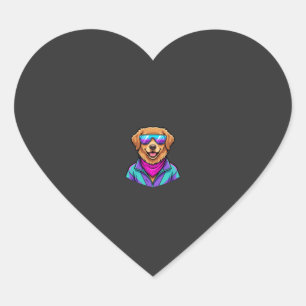 Süße Hundesonnelbrille Retro-Neon-Kunst_1 Herz-Aufkleber