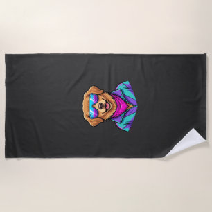 Süße Hundesonnelbrille Retro Neon Kunst_1 Strandtuch