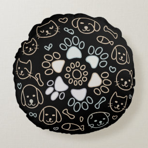 Süße Hundetappen-Mandala Rundes Kissen