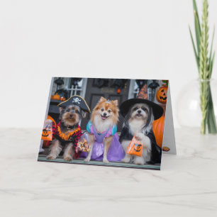 Süße Hundetrick-or-Treat-Halloween-Karte Feiertagskarte