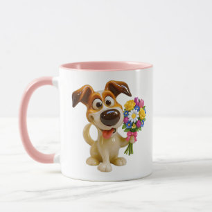 Süße Hündin mit Blumen Illustration Tasse