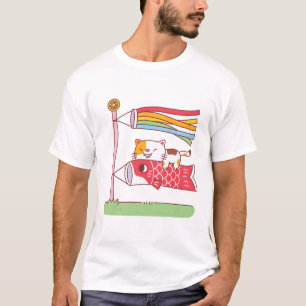 Süße hungrige Katze umarmt Koinobori-Karpfen lusti T-Shirt