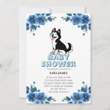 Süße Husky-Hund-Blumen-Baby-Shower-Einladung