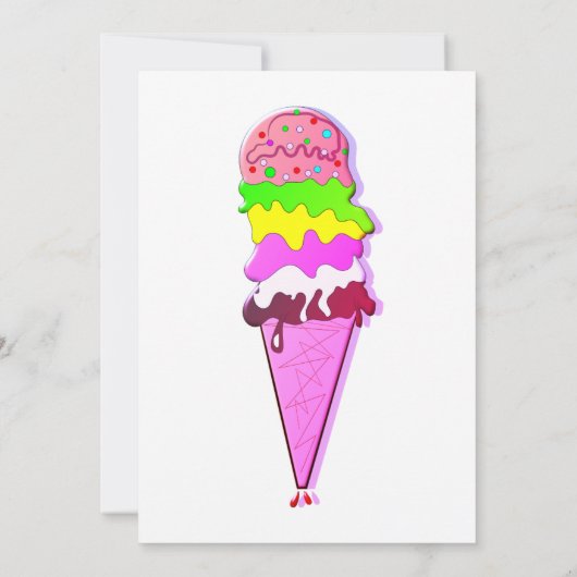 Süße ICE CREAM Regenbogenfarben, Einladung (Rückseite)