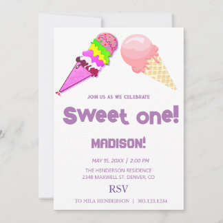Süße ICE CREAM Regenbogenfarben, Einladung