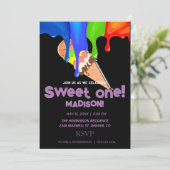 Süße ICE CREAM Regenbogenfarben, Einladung (Stehend Vorderseite)