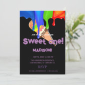 Süße ICE CREAM Regenbogenfarben, Einladung (Stehend Vorderseite)