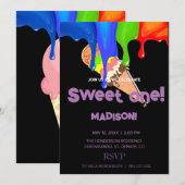 Süße ICE CREAM Regenbogenfarben, Einladung (Vorne/Hinten)