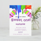 Süße ICE CREAM Regenbogenfarben, Einladung (Stehend Vorderseite)