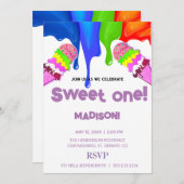 Süße ICE CREAM Regenbogenfarben, Einladung (Vorne/Hinten)