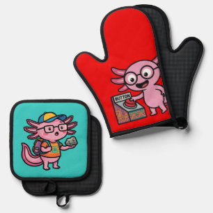 Süße ich Axolotl Fragen aztekisch Oh Nein roter Kn Ofenhandschuh & Topflappen-Set