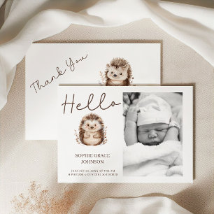 Süße Igel-Hallo-Baby-Fotoankündigung Einladung